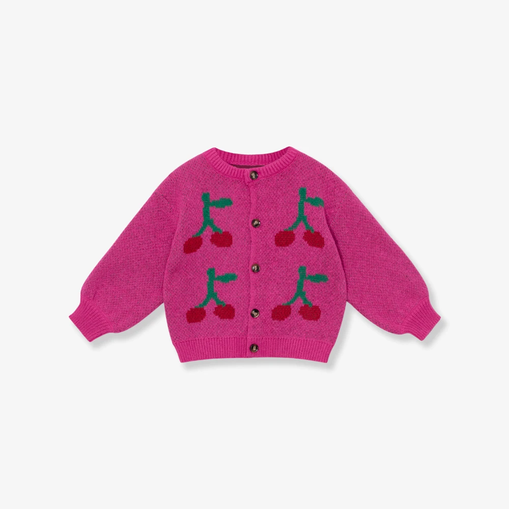 园长家童装 【樱桃小人】秋冬季女童开衫简约圆领洋气樱桃毛衣外套