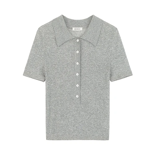 AVVENN 24夏季新款纯色多粒扣polo上衣休闲百搭翻领显瘦短款