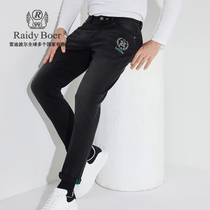 【刺绣图案】雷迪波尔男款牛仔裤五袋款双头鹰弹力修身长裤6004-70
