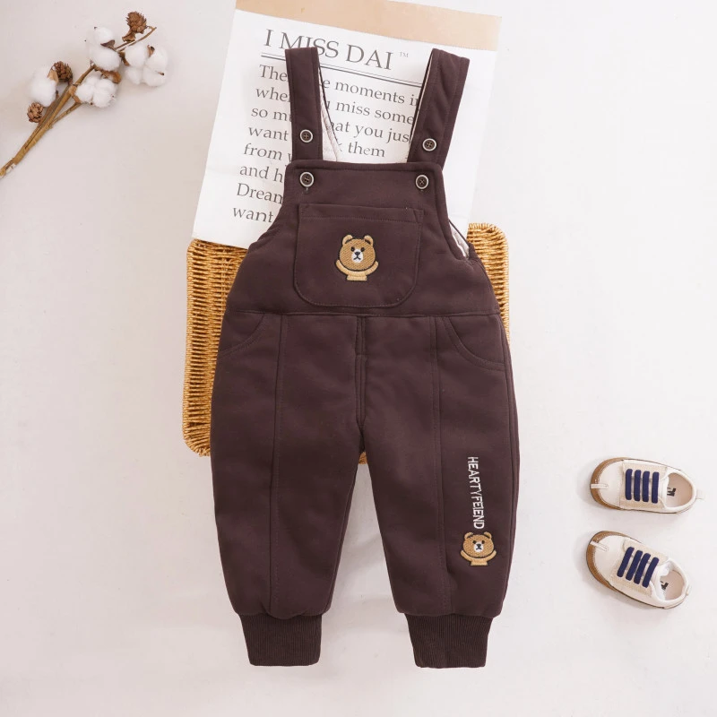 宝宝背带裤秋冬双层加厚新款2024儿童超萌男童裤子女童婴儿直筒裤