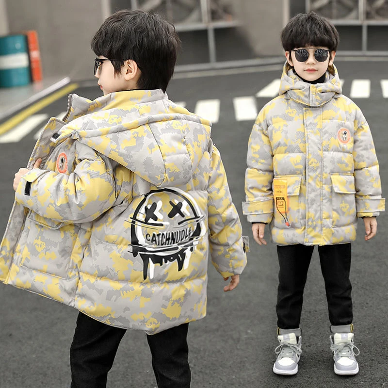 男童羽绒服加厚韩版洋气冬装炸街儿童中大童男孩加绒2023新款帅气