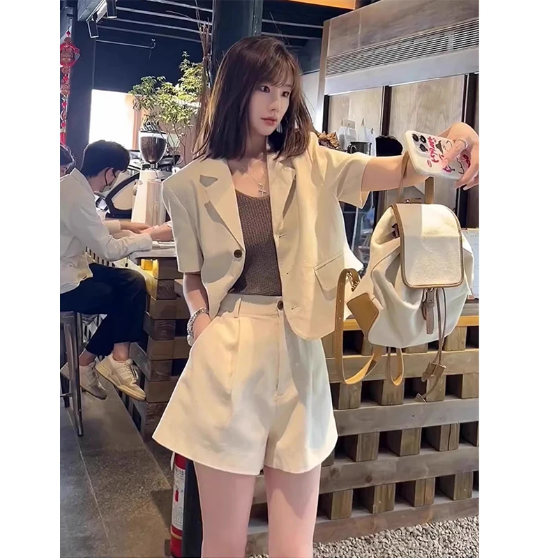 2024新款夏季高级感西装外套短裤两件套薄款休闲职业女装套装女夏