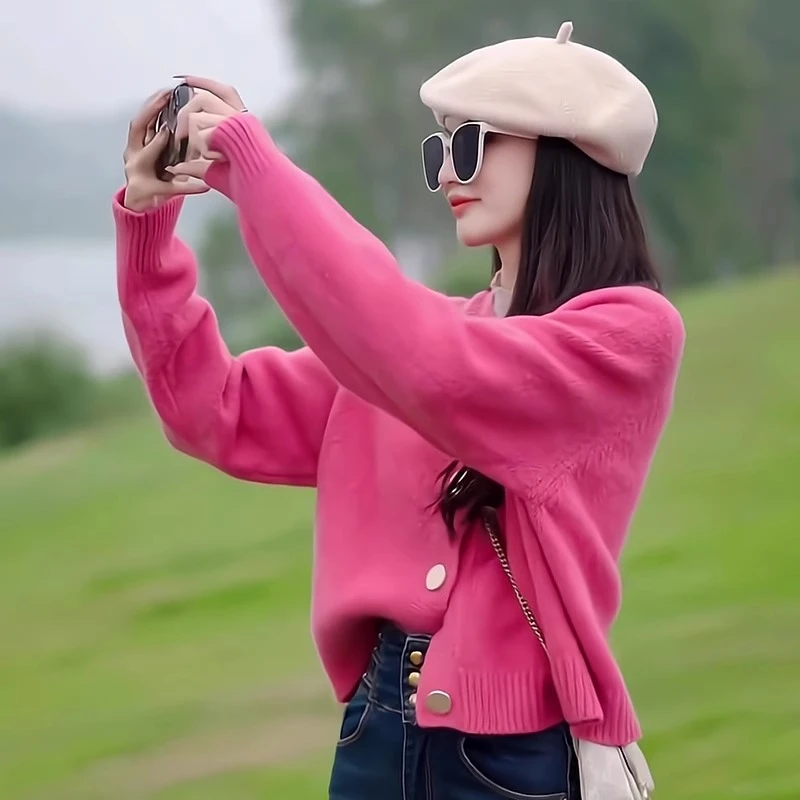 今年流行爆款软糯针织开衫毛衣女秋冬慵懒风宽松百搭减龄外套上衣