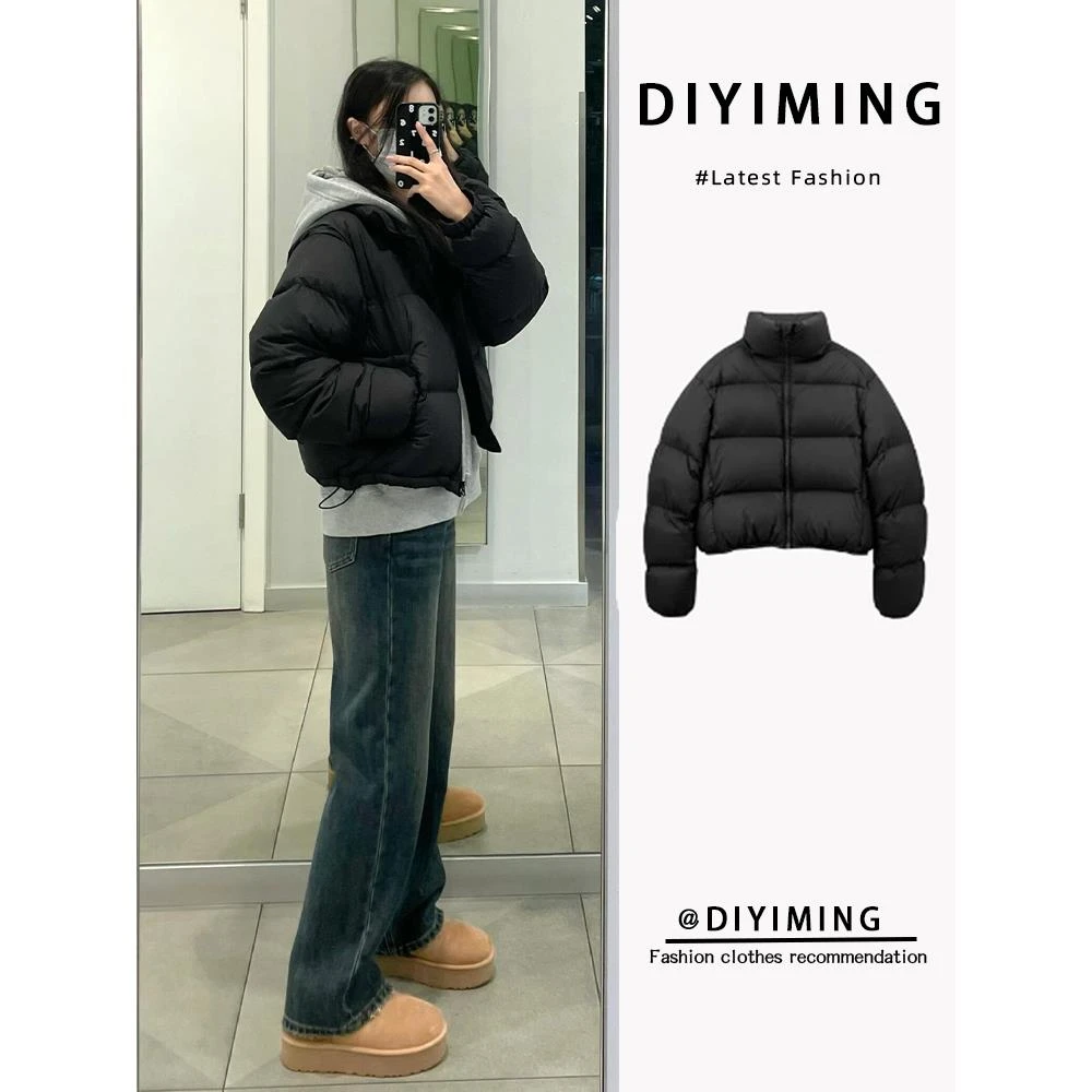 黑色短款肯豆棉服服女冬季小个子夹棉保暖2024新款加厚面包服外套