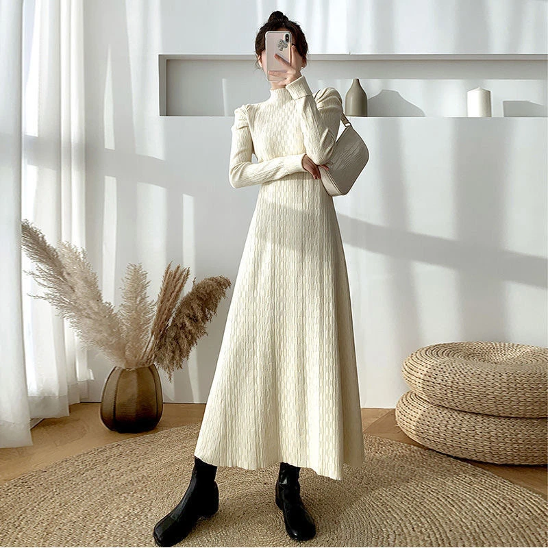 751-800 秋冬新款显瘦长袖百搭针织连衣裙