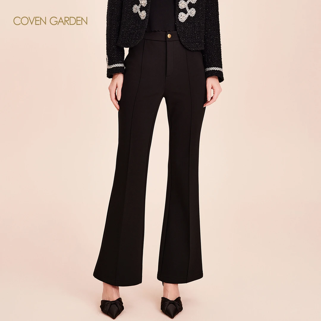 哥文花园 微喇设计复古典雅透气高腰长裤 CLA4062080