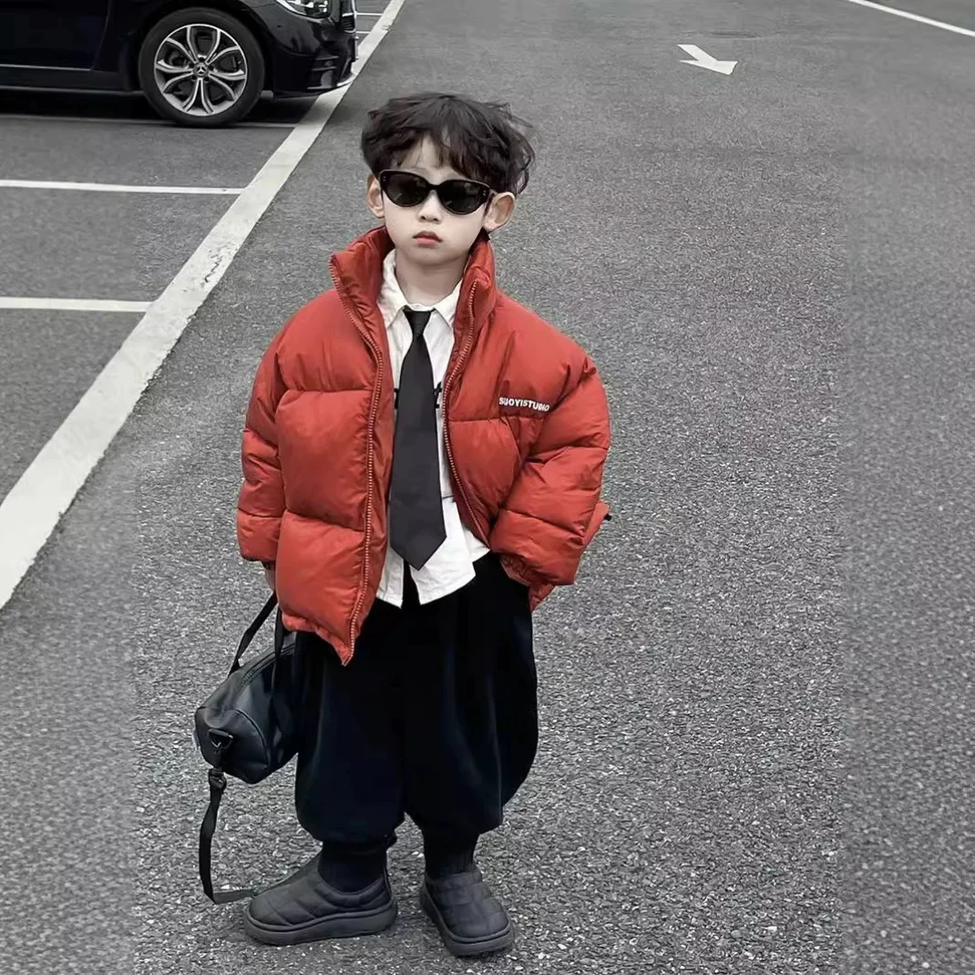 韩国童装男童上衣儿童羽绒服冬装加厚中小童宝宝外套白鸭绒面包服