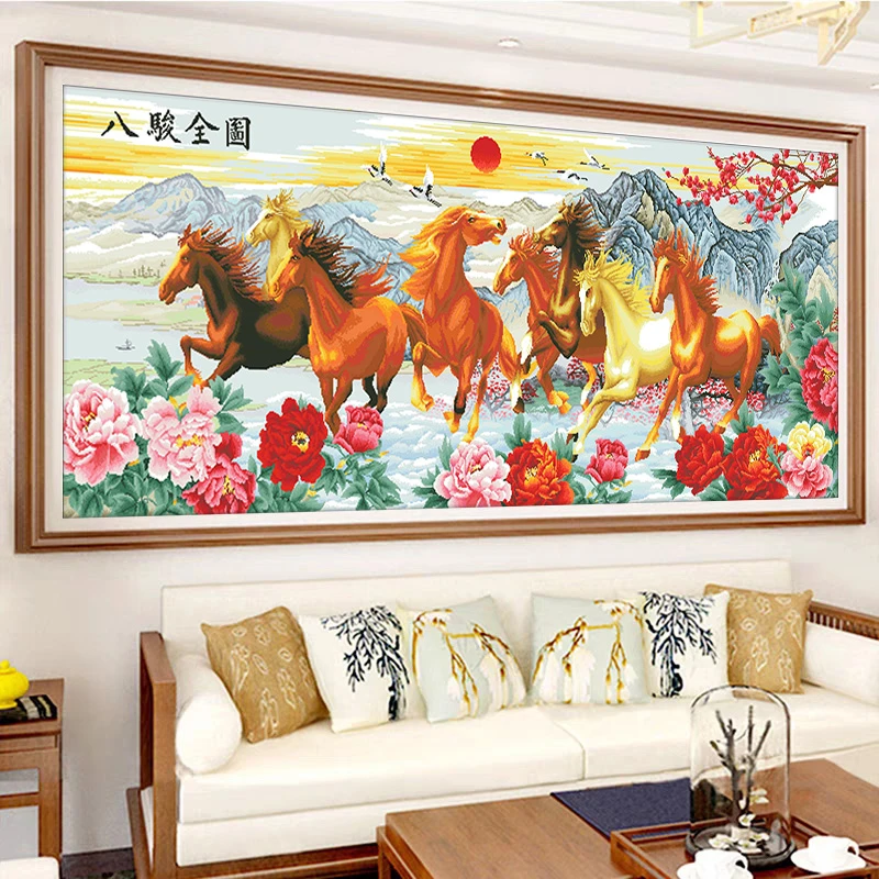 马到成功十字绣成品不带框纯手工出售已绣好的