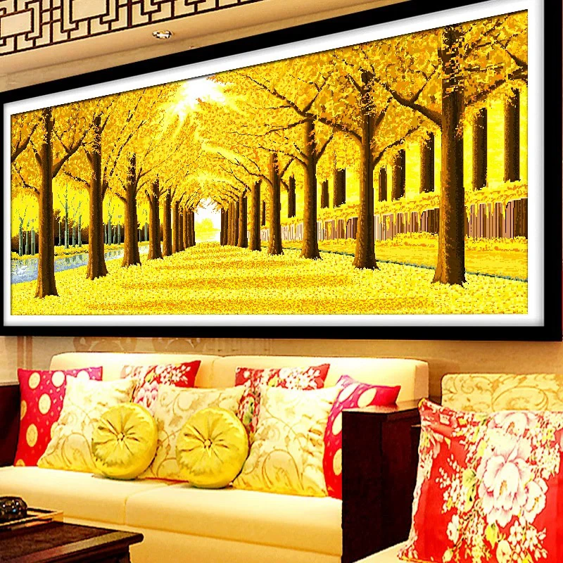 黄金满地十字绣成品新款客厅挂画1.9米