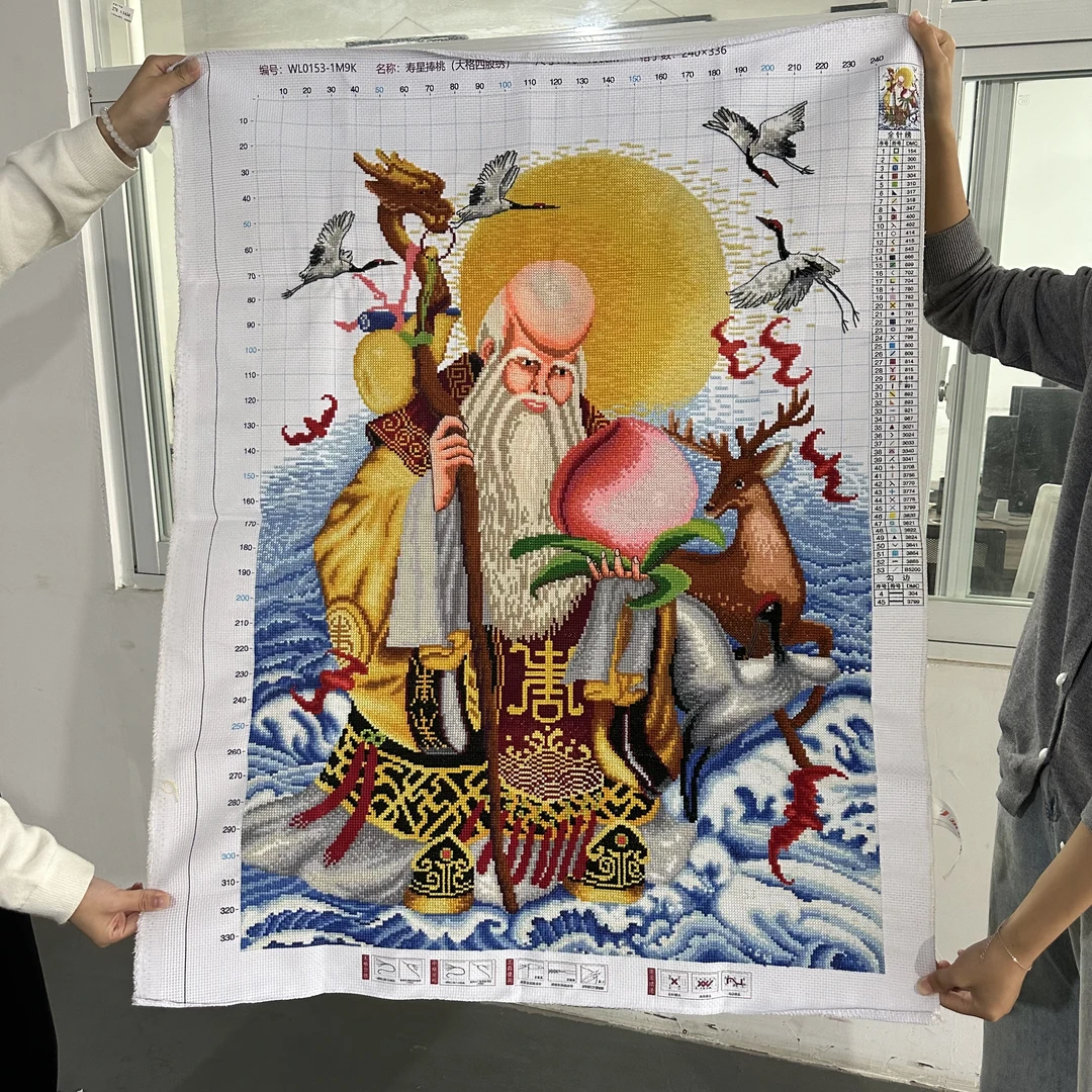 寿星捧桃79*106cm大格十字绣成品不带框