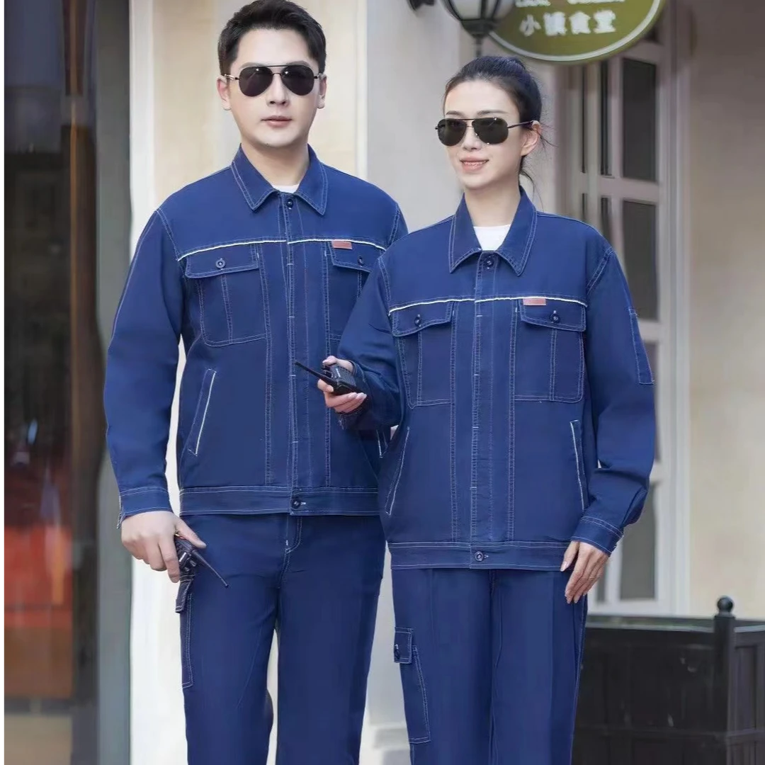 夏季弹力扣子款男长袖焊工防烫耐磨工厂车间汽修建筑工地劳保服