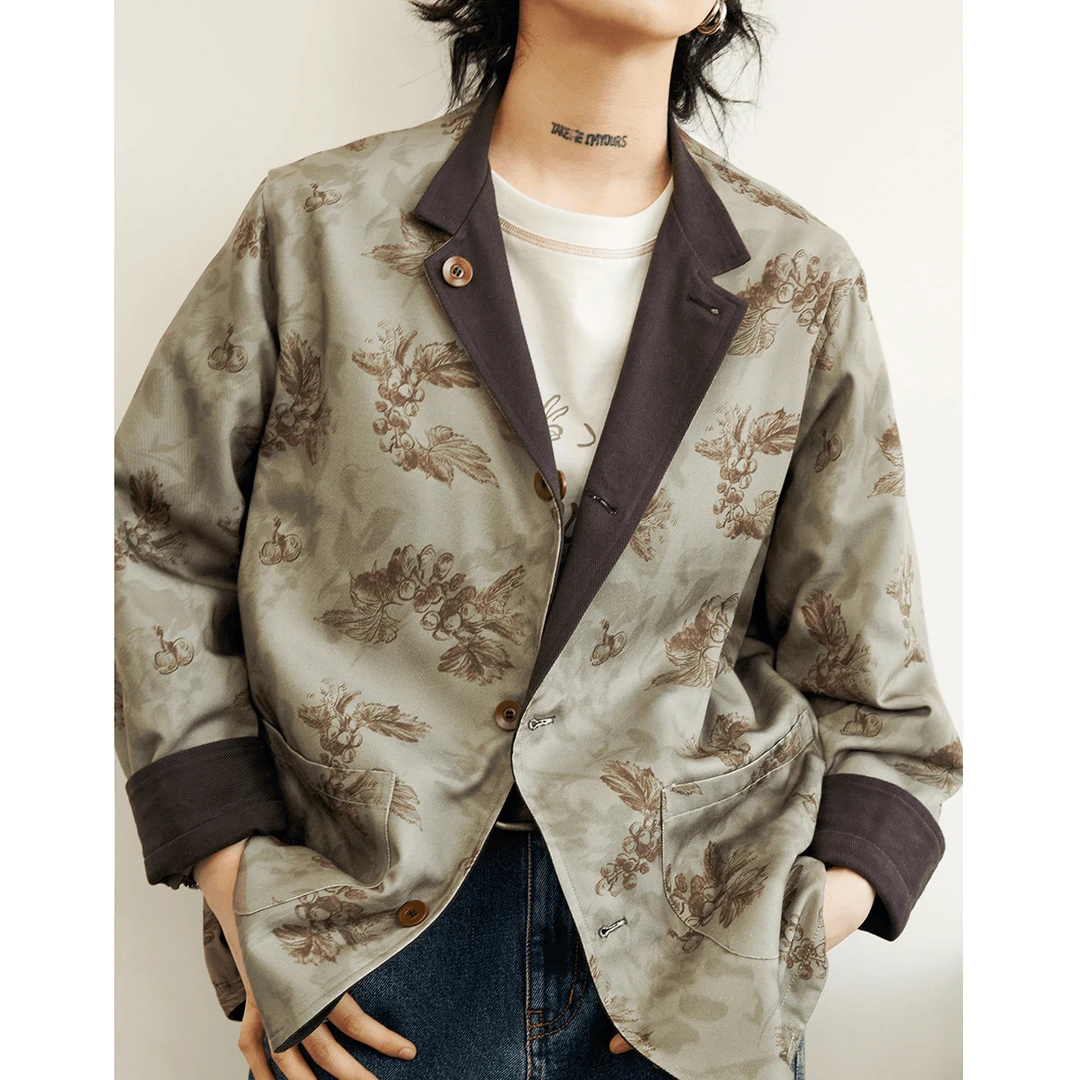 章鱼家【双面西装】印花外套春秋宽松设计情侣上衣复古外套octopus