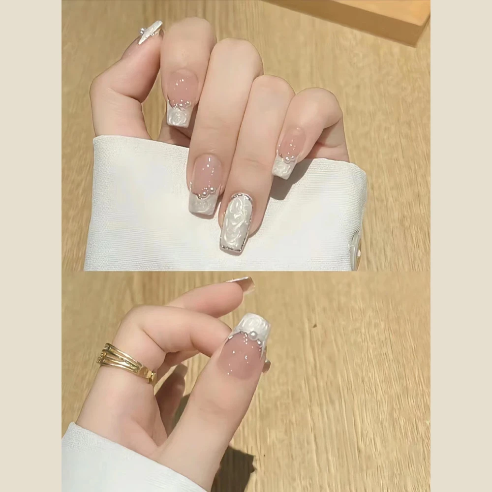 纯手工美甲穿戴甲假指甲贴片新款裸色显白水韵琉璃甜酷纯欲风甲片