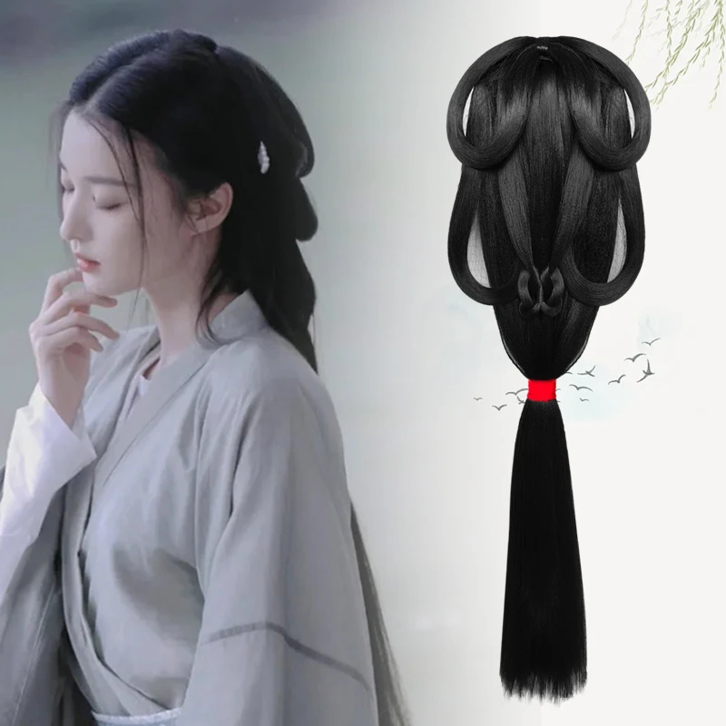 魏晋风战国袍汉服假发包一体式懒人发髻全发丝后压后披发古风造型