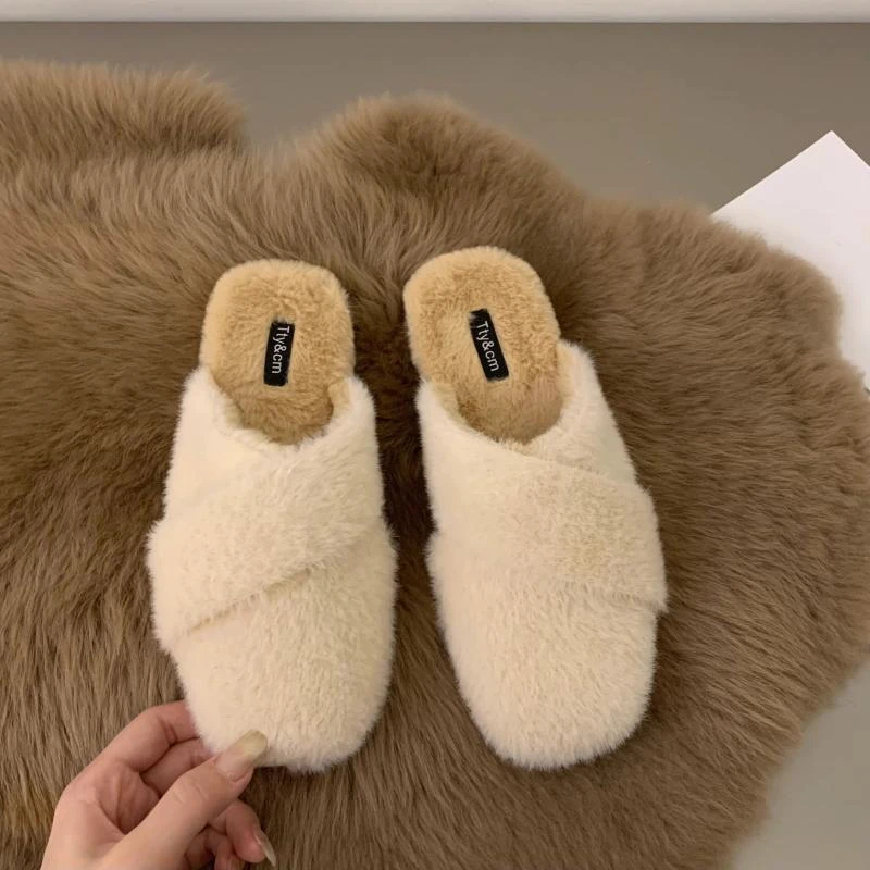 平底包头半拖鞋女鞋子外穿2025年新款秋冬季一脚蹬半托单鞋毛毛鞋