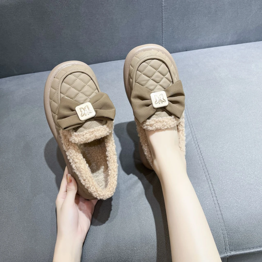 毛毛鞋女外穿厚底保暖豆豆鞋2025新款一脚蹬秋冬加绒鞋女棉鞋百搭