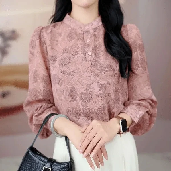 衬衫印花减龄新款秋季百搭时尚显瘦2024年休闲气质长袖上衣