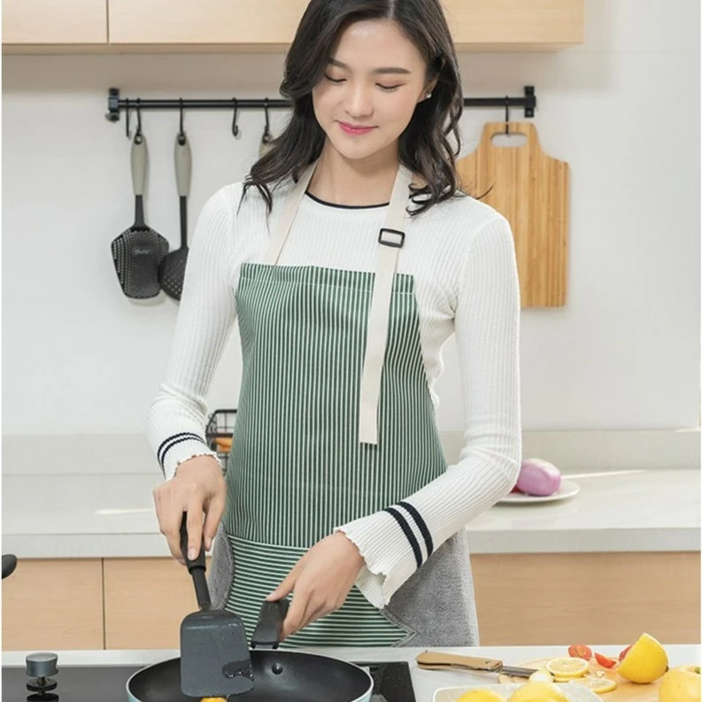 成人做饭条纹可擦手防水防油无袖耐脏围裙颜色随机