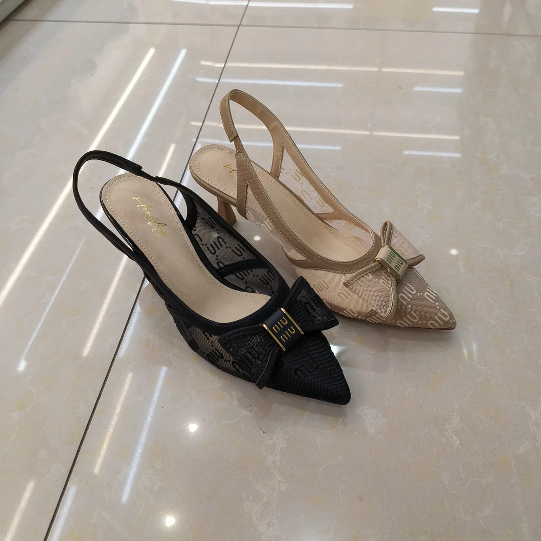 俏丽美3350981高跟细跟尖头凉鞋女网面舒适轻巧仙女风外穿一字带