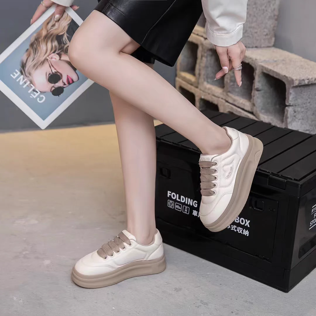 花花家女鞋实体店218-5复古大头板鞋女厚底增高面包鞋休闲百搭鞋