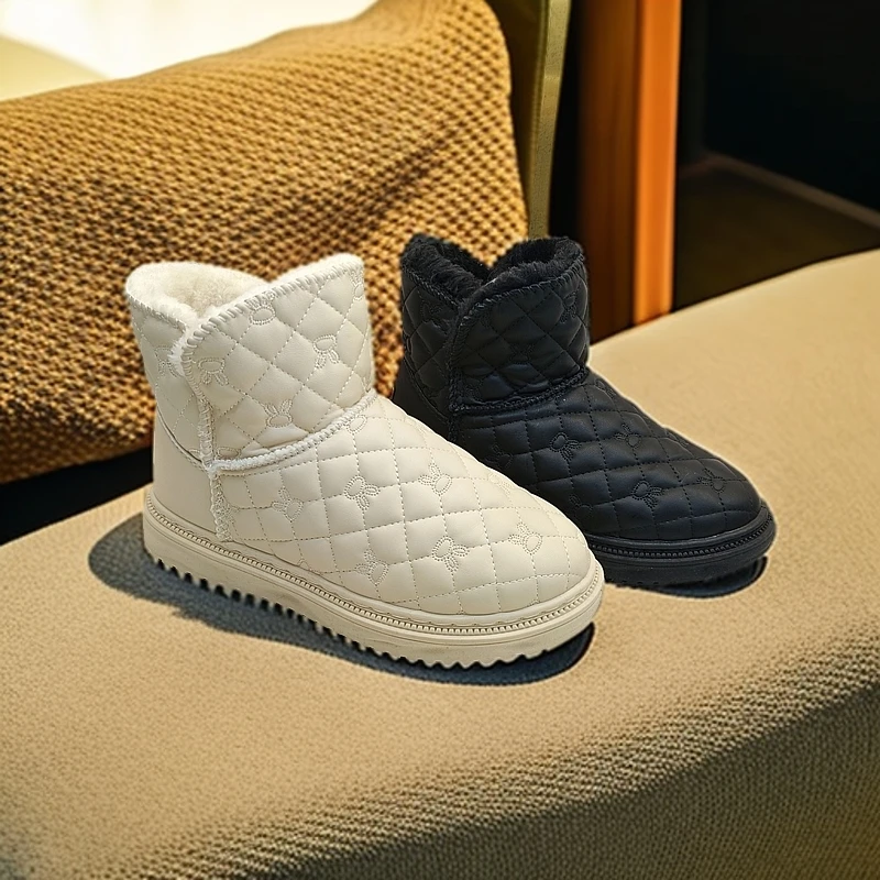 2025新款75919平底雪地靴女加绒加厚冬舒适保暖软底厚绒短筒靴