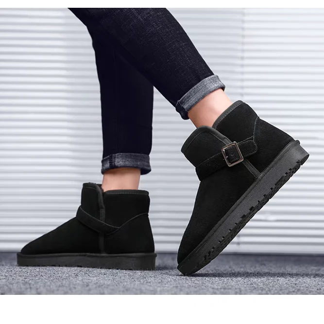 5859真皮平底雪地靴毛毛鞋男鞋加绒加厚短靴冬季男款磨砂皮短筒靴