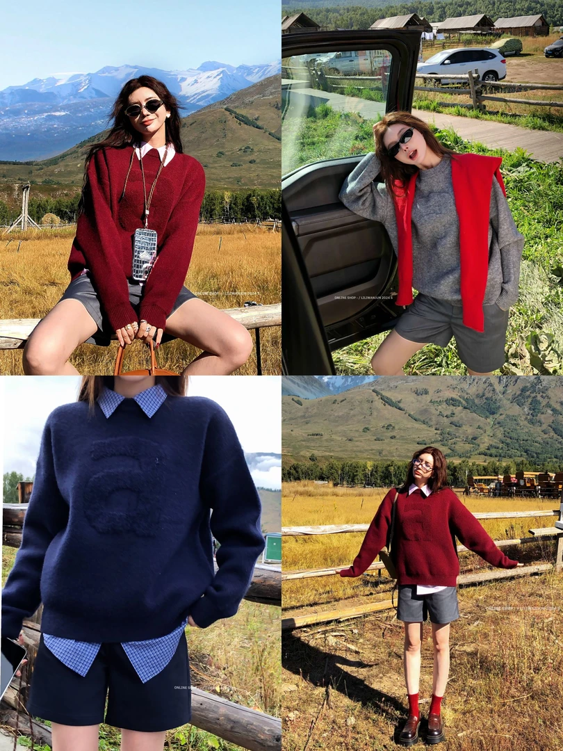 婉君【字母毛衣】秋冬时尚洋气半高领针织保暖毛衣LWJ24C3M1561