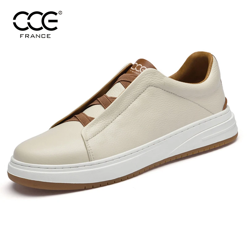 真皮小白鞋男轻质板鞋牛皮透气潮流运动休闲鞋一脚蹬男鞋2370