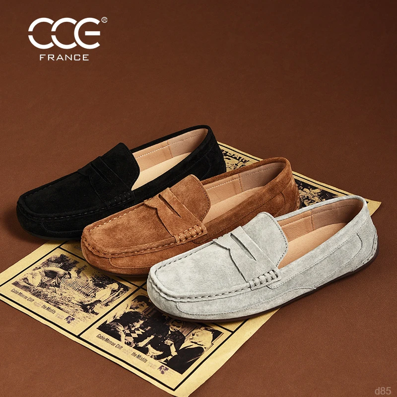 真皮一脚蹬懒人鞋男士豆豆鞋耐磨开车鞋2舒适透气复古82C5大码CE