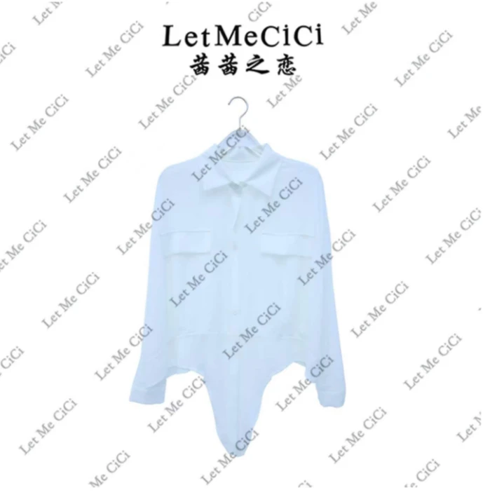 茜茜の恋时尚立领绑带白色牛仔衬衫气质长袖上衣百搭衬衣A02312