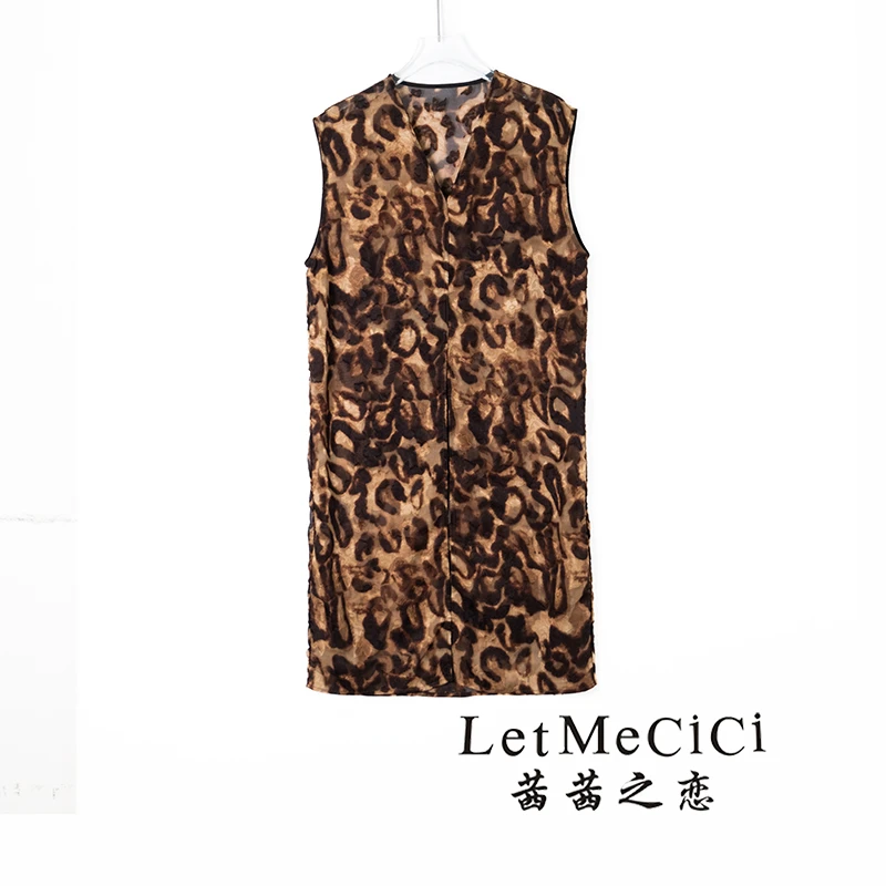 【爱舞服饰】茜茜之恋  时尚气质百搭V领无袖豹纹连衣裙