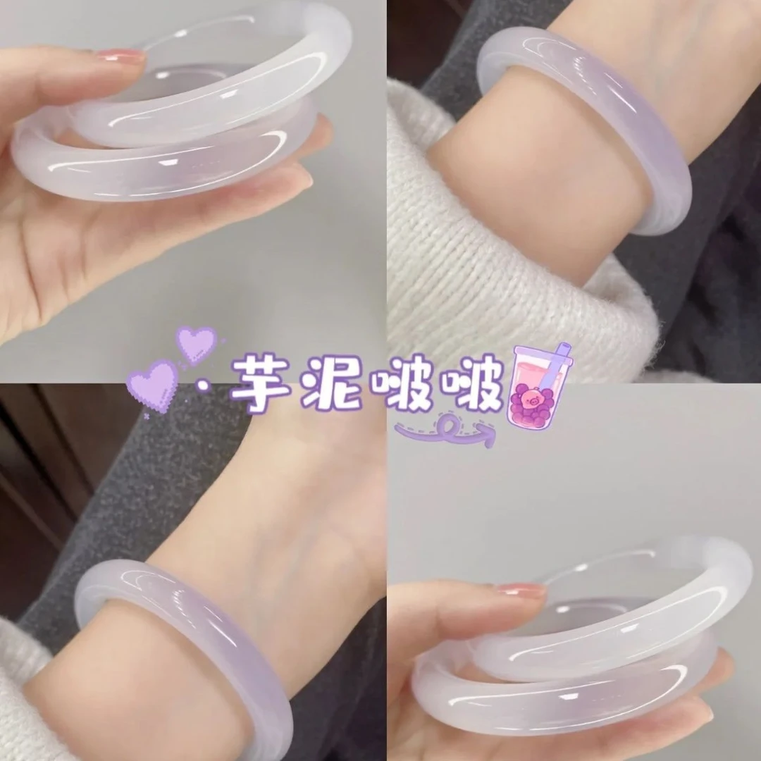 小红书同款芋泥啵啵绝美手镯玻璃仿制贵妃镯不掉色汉服配饰闺蜜镯