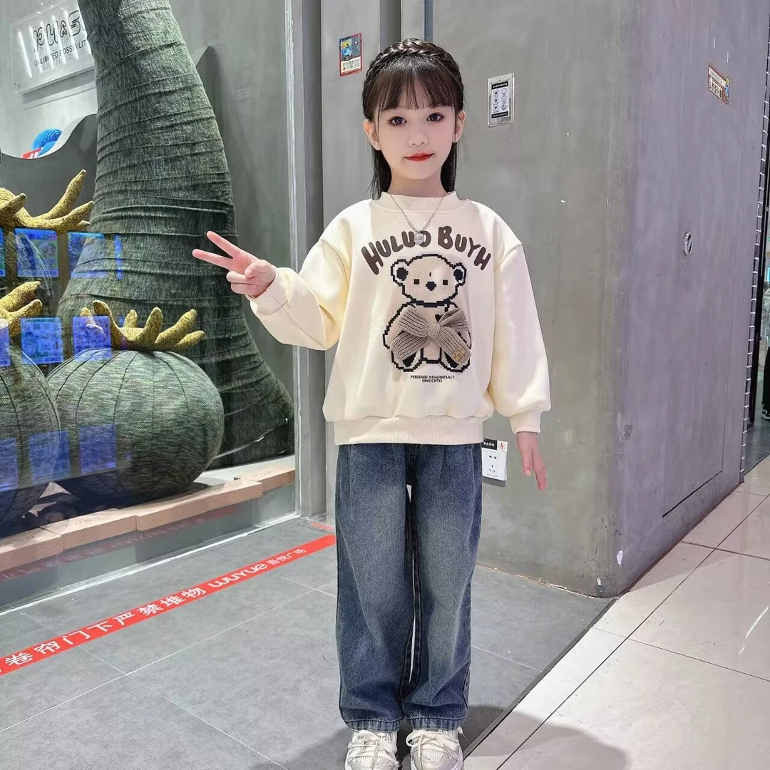 【积木】女童新款秋冬小熊蝴蝶结卫衣