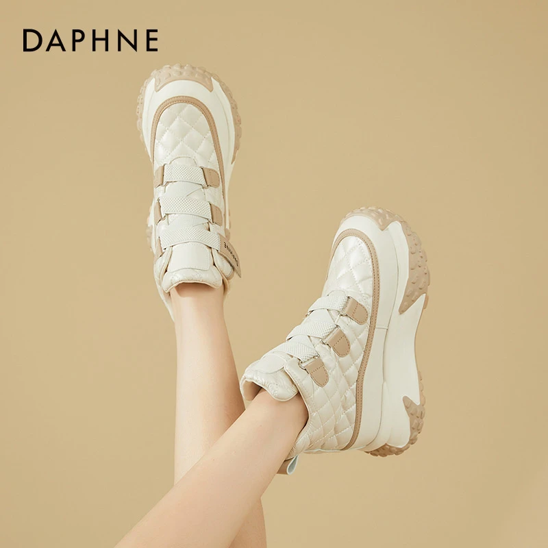 达芙妮厚底高帮鞋女2025新款秋冬内增高老爹鞋松糕软底运动休闲鞋