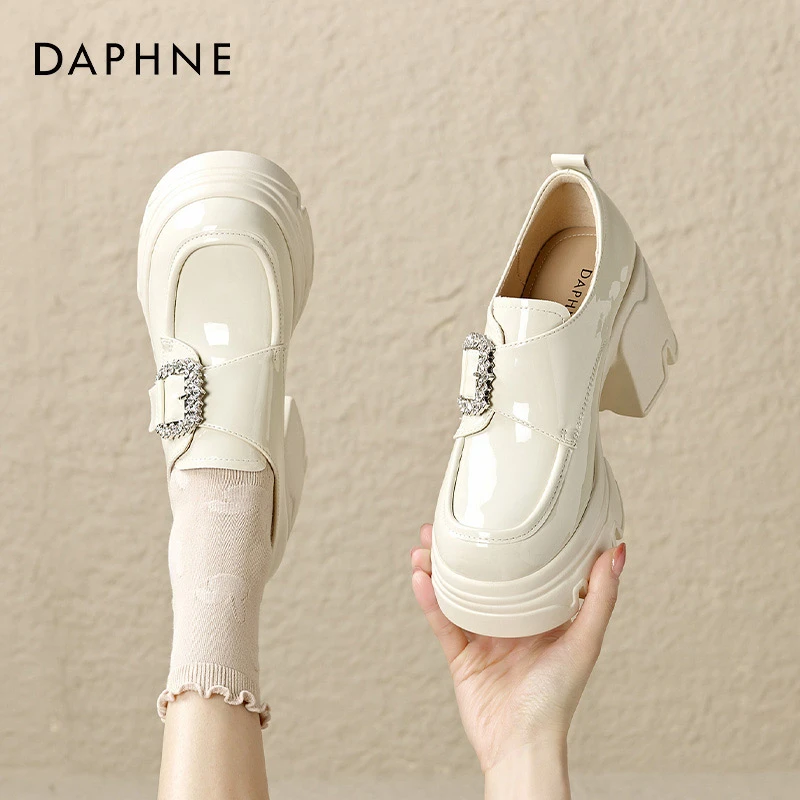 达芙妮厚底乐福鞋女2025新款春秋小个子粗跟单鞋英伦风高跟小皮鞋