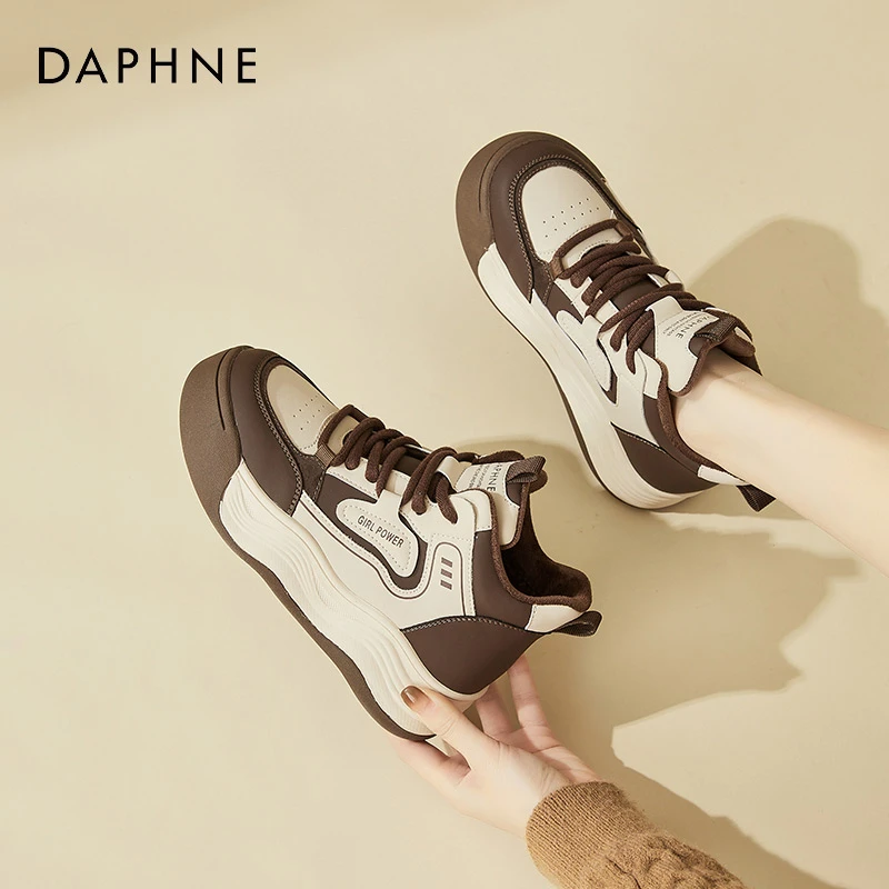 达芙妮厚底高帮鞋女鞋2025新款冬季加绒运动休闲板鞋复古保暖棉鞋