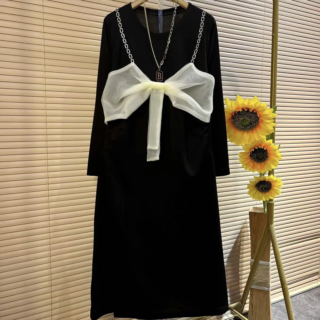 X欧洲站时尚新款链条设计款显瘦长裙（一侧开叉）