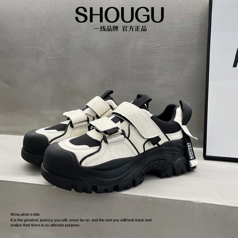 shougu/首谷2023新款真皮拼色厚底防滑简约减龄时尚休闲百搭女鞋