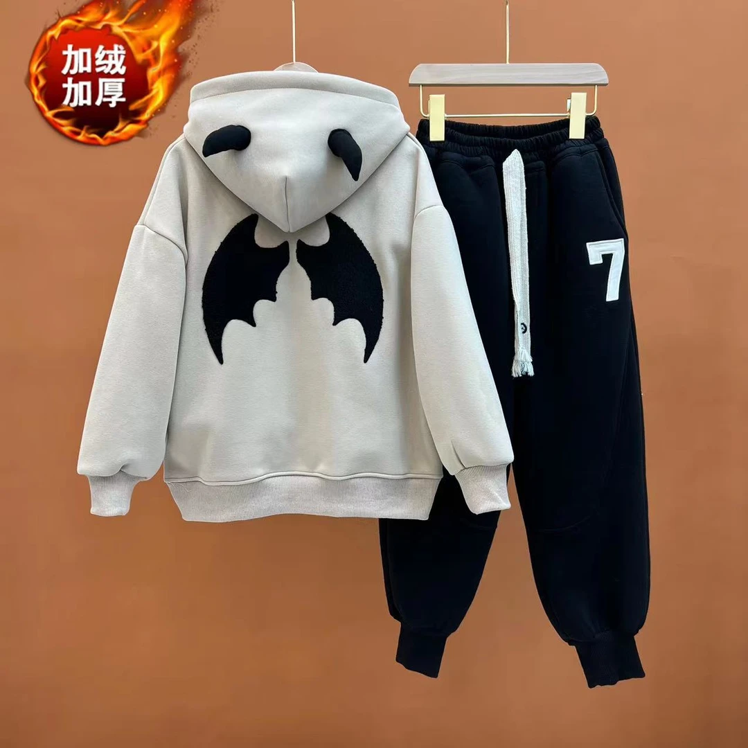 现货细绒男女童加绒连帽卫衣中大童一体绒加厚上衣冬【不含衬衫】