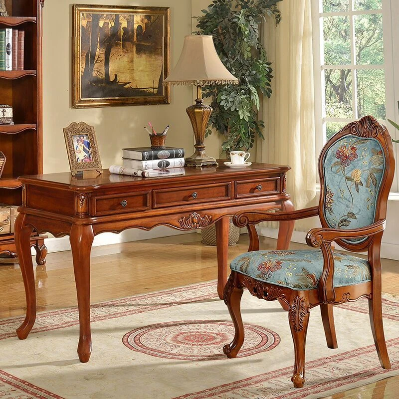 美式实木书桌家用书法桌仿古书画桌欧式写字台家用办公桌电脑桌