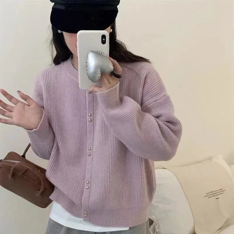 3606气质百搭毛衣针织开衫女新款外搭洋气小个子上衣针织纯色显瘦