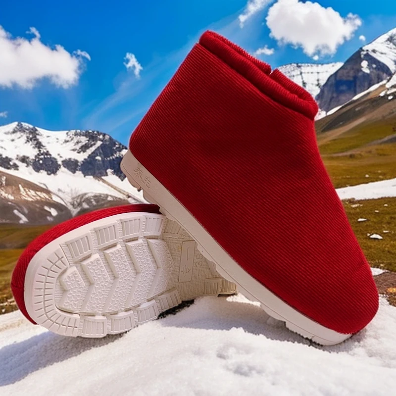 大红色土家手工棉鞋