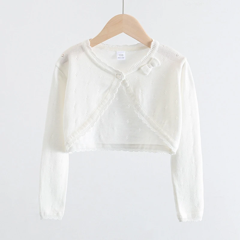 儿童连衣裙披肩纯棉夏季镂空白色开衫女童短装针织外套舞蹈裙外搭