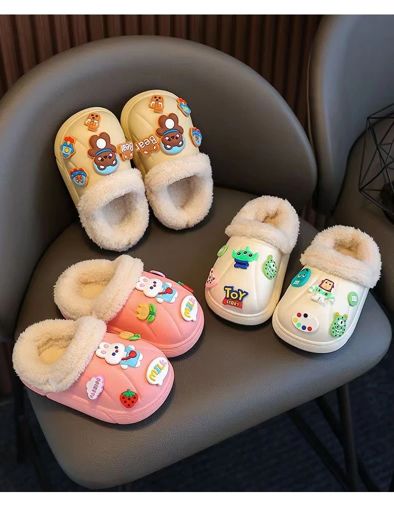 儿童棉拖鞋冬季加厚加绒秋冬款男童家居女孩宝宝小孩防水毛毛鞋