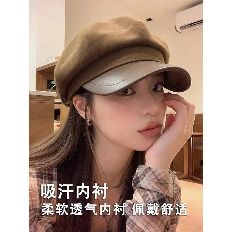 洋气百搭贝雷帽女秋冬显脸小文艺休闲复古英伦风帽子网红画家帽