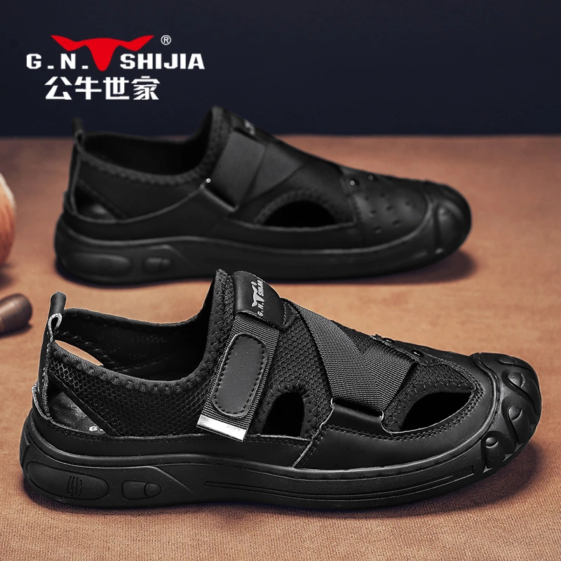 公牛世家凉鞋男士夏季外穿防滑运动越南溯溪涉水包头洞洞沙滩凉拖