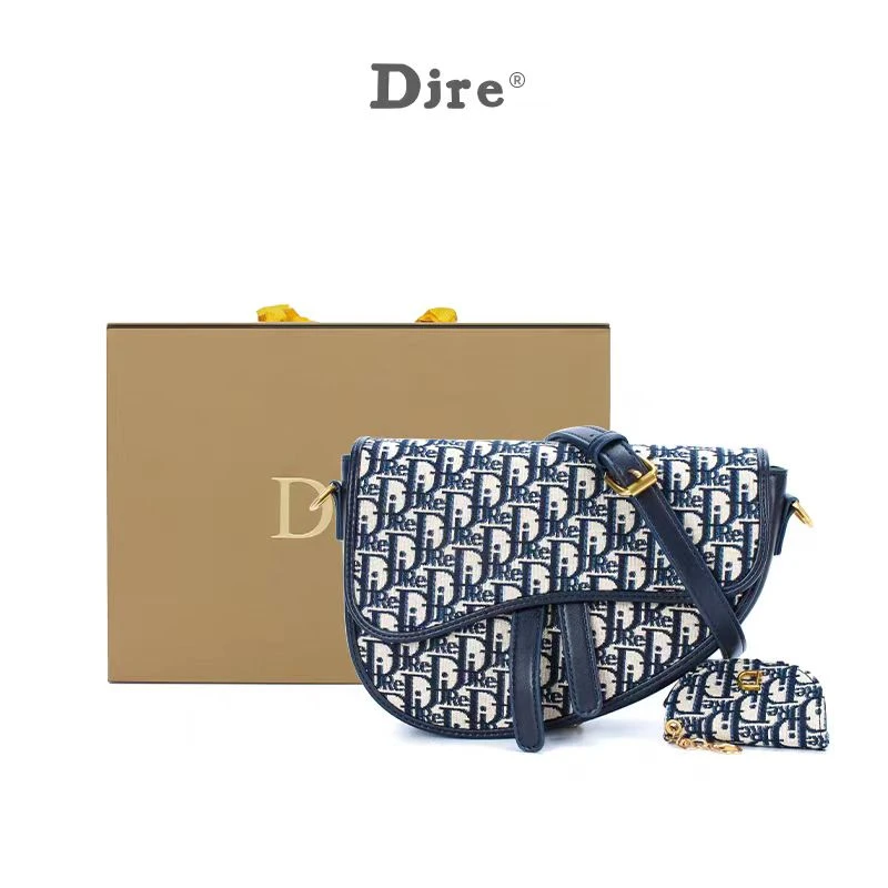 Djre轻奢品牌女包设计师款高端时尚洋气蓝色单肩斜挎马鞍包382-1#