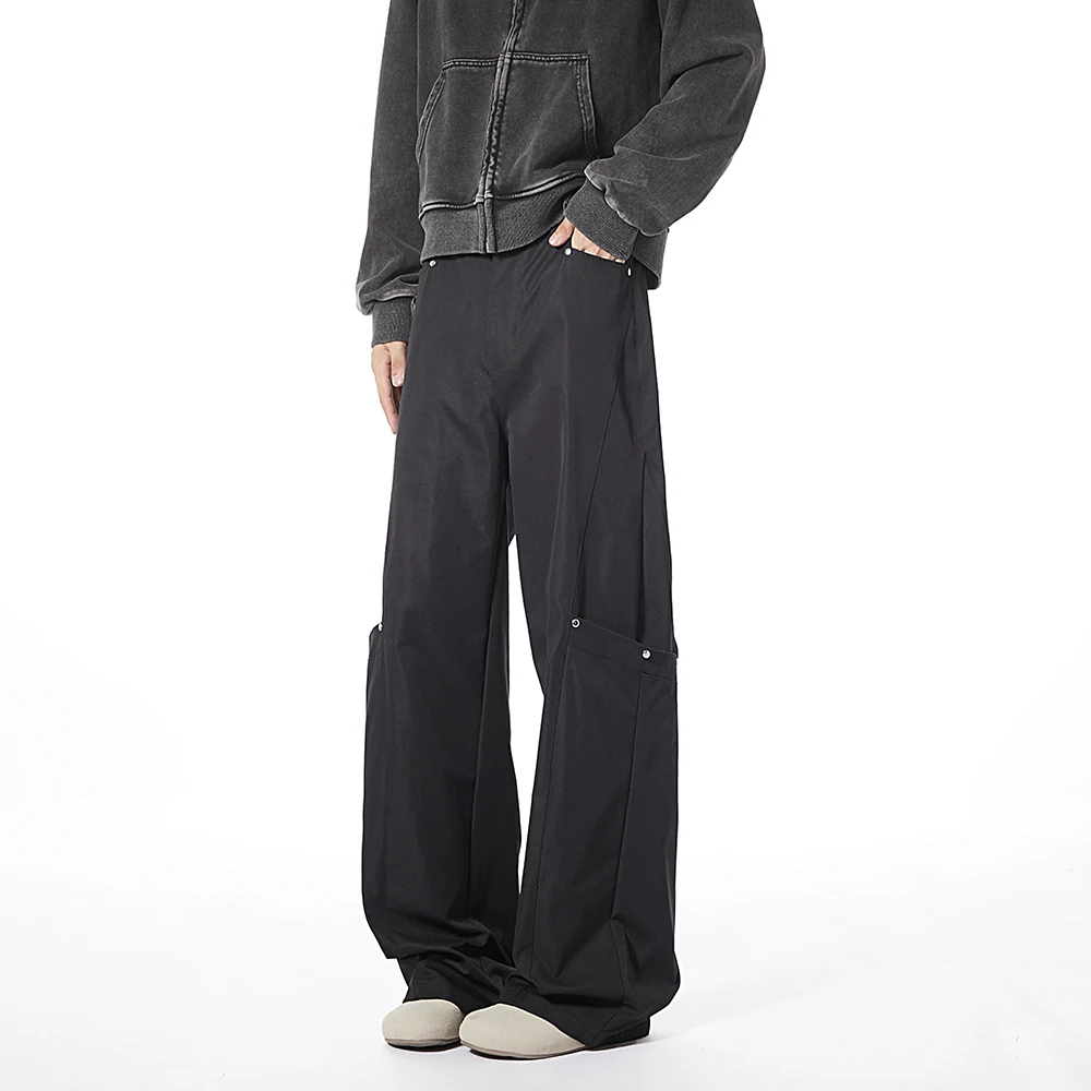 美式秋冬新款男裤子潮牌重磅厚款铆钉休闲裤ins设计感百搭直筒裤