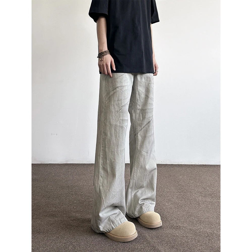 美式街头夏款男裤子cleanfit微喇裤时尚潮流脏脏裤宽松男女休闲裤