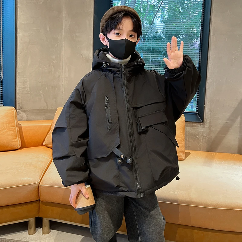 男童冲锋衣外套2025新款春秋冬季加厚夹棉痞帅风棉服男孩防水棉衣